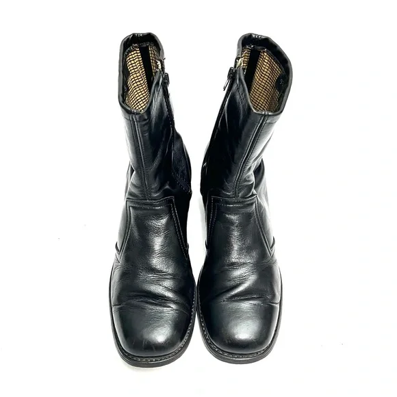 Vintage 1970s men's black leather fabric lined zip up ankle dress boots